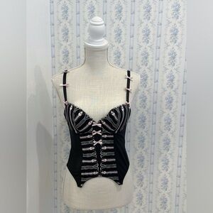Vintage pink and black Chantal Thomass bustier corset cami top